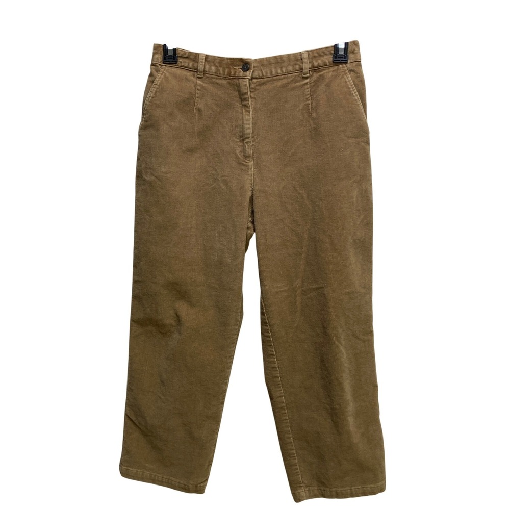 LL Bean Womens 12 Petite Tan Corduroy Straight Leg Pants Stretch High Rise Camel